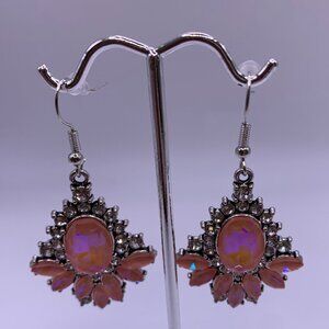 🐱 5 for $10.  Silvertone Fish Hook Errings with Pink Stones & Crystals